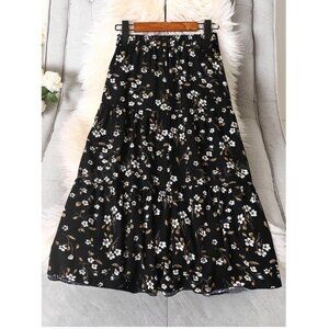 Black Frenchy Ditsy Floral Midi Skirt